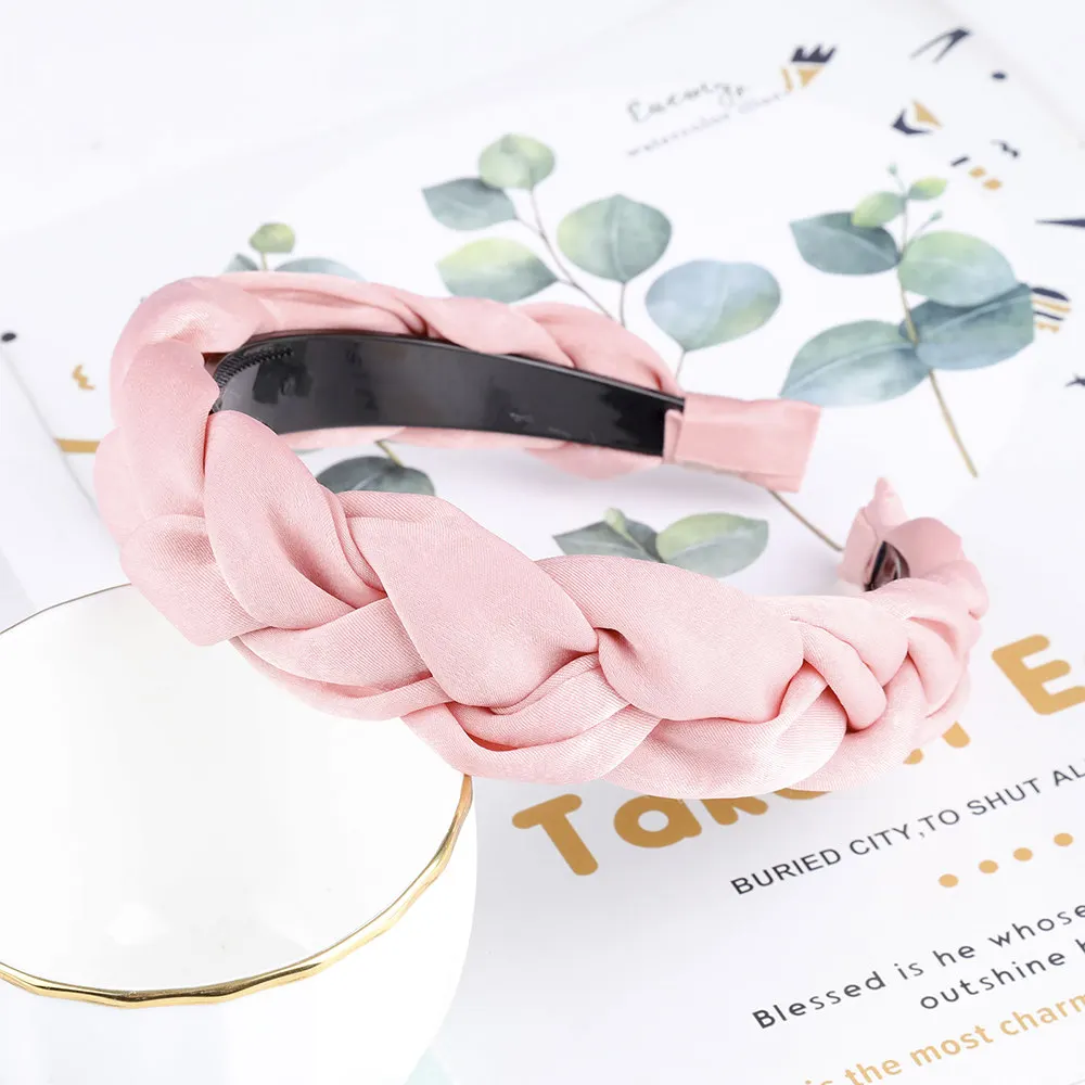 B Satin Корейская мода, однотонная бархатная косичка из ткани, повязка на голову с зубами для женщин, аксессуары для волос, повязка на голову для девочек, широкий обруч для волос - Цвет: B Satin