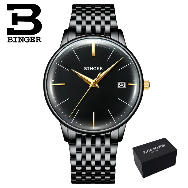 steel black Seiko мужские механические часы с автоматическим перемещением, t BINGER, Топ бренд, роскошные мужские механические часы, relogio masculino, ремешок из нержавеющей стали с серым зеркалом - Цвет: steel black