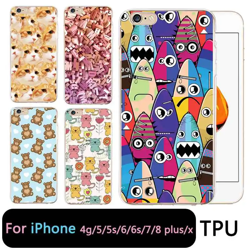 QMSWEI TPU Clear Phone Case For iPhone 6G 6s 7 8plus x Soft Strawberry Bear Silicone Printed Cover 4 5se 6Plus 7P |