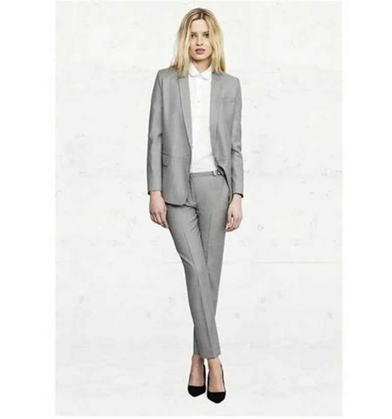 Custom Made Grey 2 Piece Set Women Business Pantsuits Office Formal Uniform Ladies Work Wear Blazer Outfit Pantsuit
