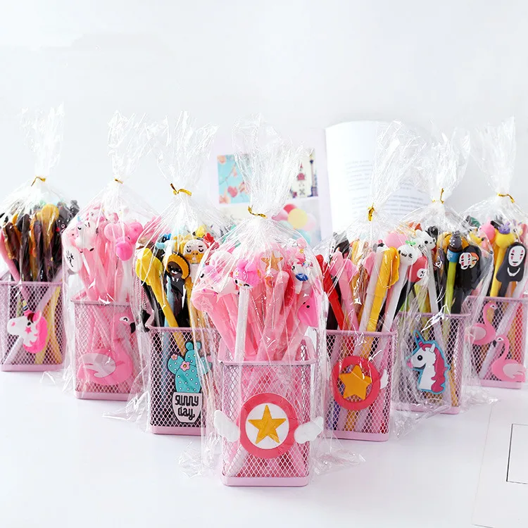 

20 pens+20 Refill with Pen container cute Cartoon black Ink Gel Pen School Office Supply Gift Stationery Papelaria Escolar