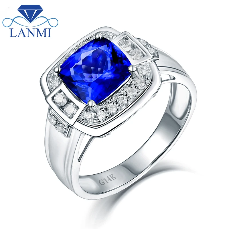 Простой дизайн подушки 8 мм натуральный Танзанит свадебные мужские кольца