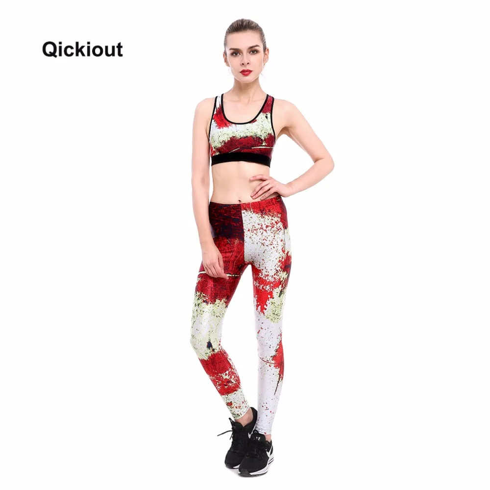 Qickitout 2017 Новый комплект с бюстгальтером и леггинсами для фитнеса повседневные