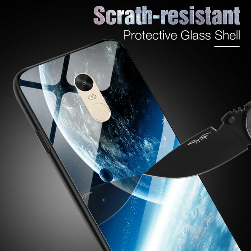 YOUVEI Tempered Glass Star Space Cover For Xiaomi Redmi Note4 4X Protective Back Shell Note Soft Edge Case |