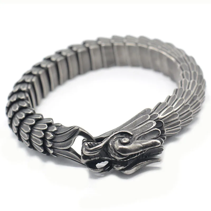 

2018 Gothic Punk stainless steel jewelry Casting Classic fashion Men's Dragon Biker Stainless steel dragon bracelet
