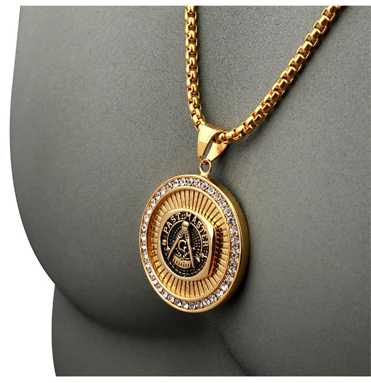 Для женщин Для мужчин Iced Out Bling масоном масонской Компасы g ожерелья Золотой масонство Цепи хип-хоп Jewelry подарки подвески