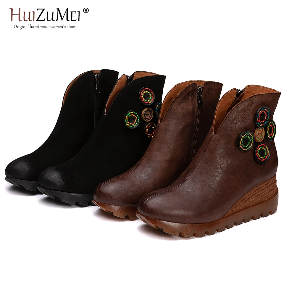 HUIZUMEI BHandmade oots/женские ботильоны из натуральной кожи женские мягкие ботинки