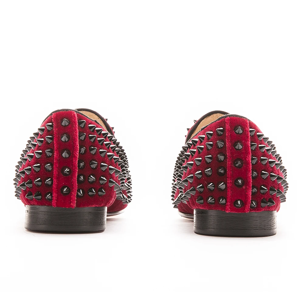 Мужские бархатные туфли ручной работы с заклепками черного цвета модные мужские