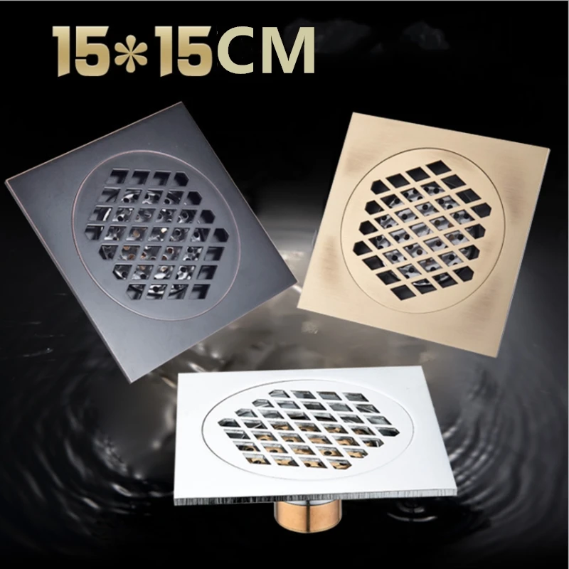 Drains Euro Style Antique Brass Bathroom Shower 15*15cm Floor Drain Wire Strainer Art Carved Cover Waste | Обустройство дома