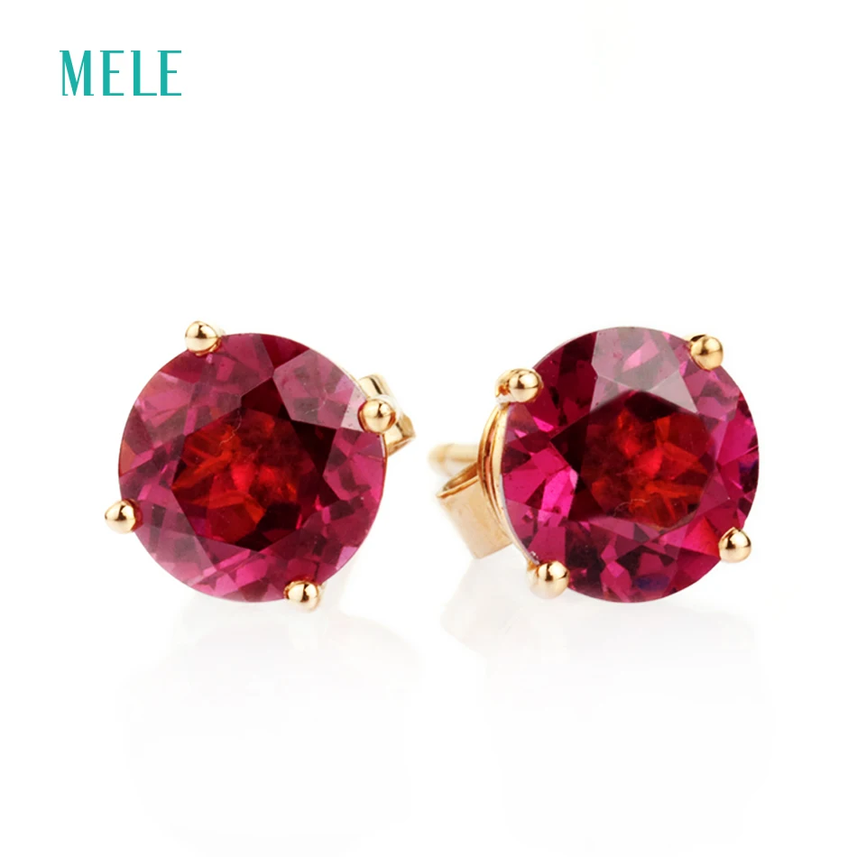 Серьги из розового золота с натуральным гранатом круглые 6 мм * Настоящее розовое