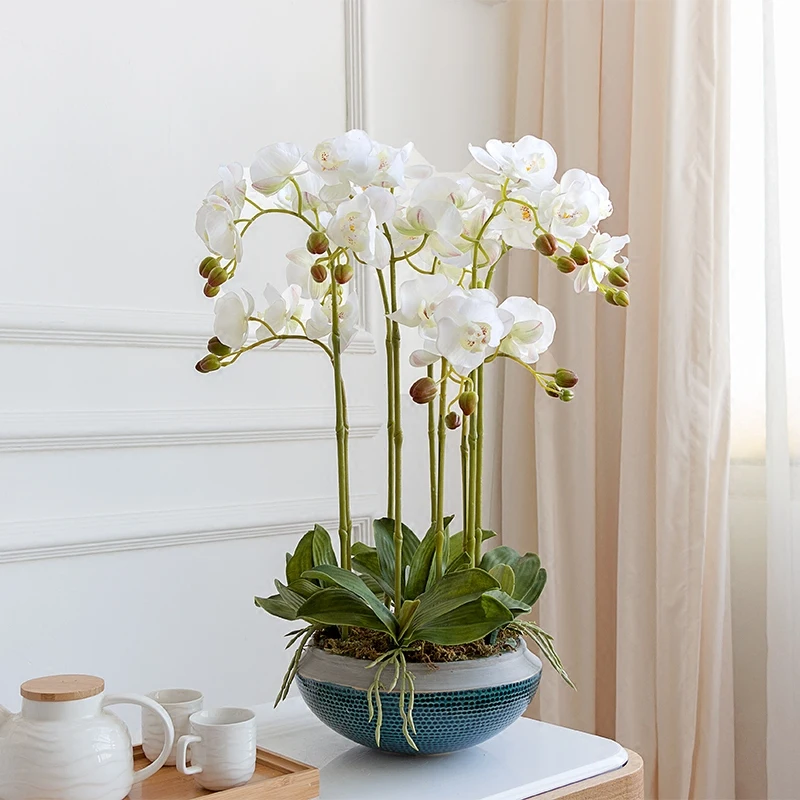 

shine&sasha new arrive high quality orchid Phalaenopsis real touch flower + leaves artificial orchids arrangement no vase