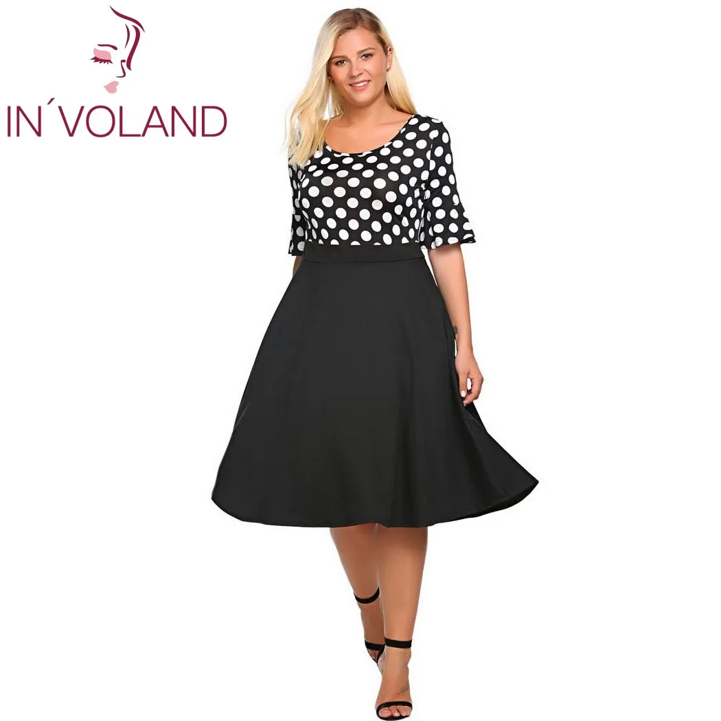 Женское платье в горошек IN'VOLAND вечерние лоскутные платья размера плюс с рукавом
