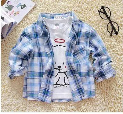 Baby Boy Cotton Long Sleeve Plaid Shirt SALE! Free Shipping Spring Autumn Full Single Button Turn-down Collar 11fg Classic |