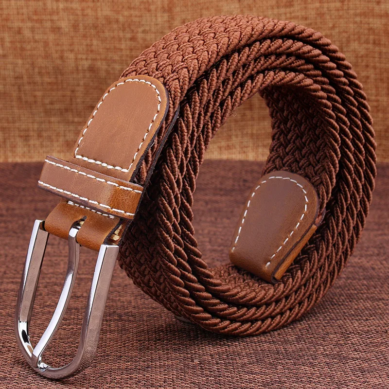 2022  Men's canvas belt woven belt   pin buckle elastic stretch belt male Korean leisure wild tide canvas belts