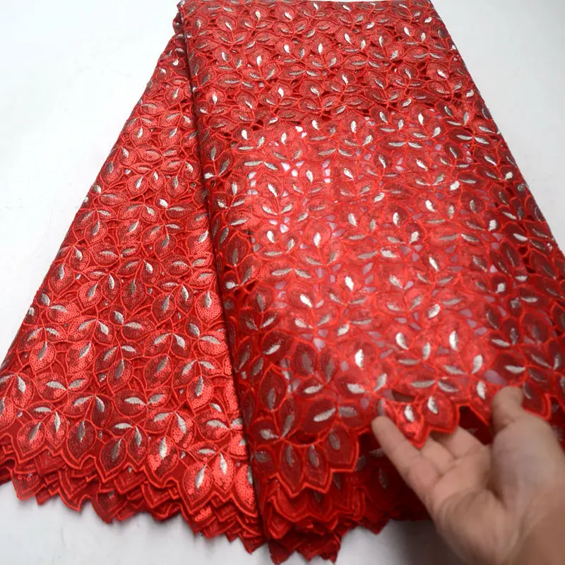 2019 Latest leaf design Handcut organza lace African Swiss fabric with Sequins for party dress 5 yards QG793 | Дом и сад