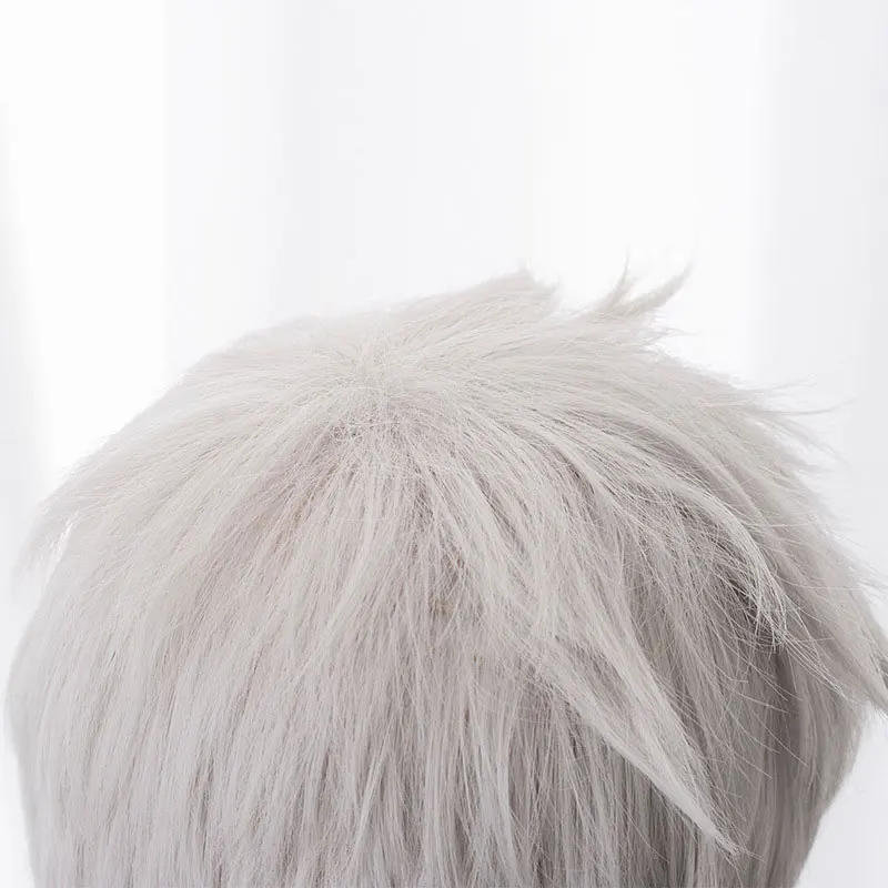 Фото New Arrival Game Cosplay Wig 30cm Short Straight  Hair Soldier 76 Jack Morrison  Wig for Man Boy Costume Party Silver Grey №4