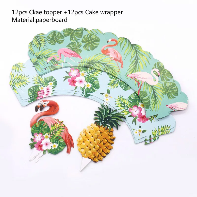 Cake Wrapper B Розовые украшения для дня рождения, свадьбы, фламинго, баннеры, блестящие топперы для кексов, воздушные шары из алюминиевой фольги, фламинго, вечерние принадлежности - Цвет: Cake Wrapper B