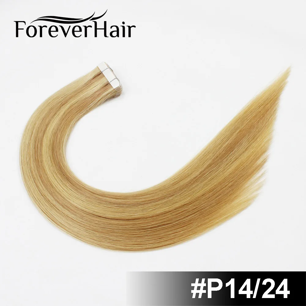 FOREVER HAIR 2,0 г/шт. 1" Remy лента для наращивания человеческие волосы для наращивания кутикулы бесшовные прямые волосы для уток кожи салон стиль 20 шт/ПАК - Цвет: P14/24