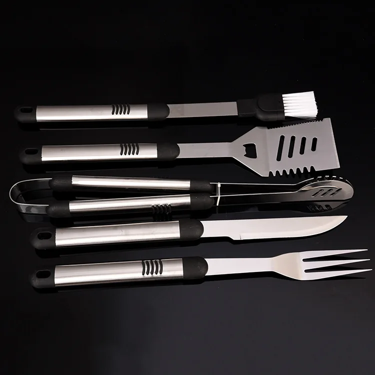 5Pcs/Set BBQ Tool Utensil SUS 304 Stainless Steel Sup-Quality Outdoor Accessorie Cooking Silicone Handle Barbecue Camping Grill |