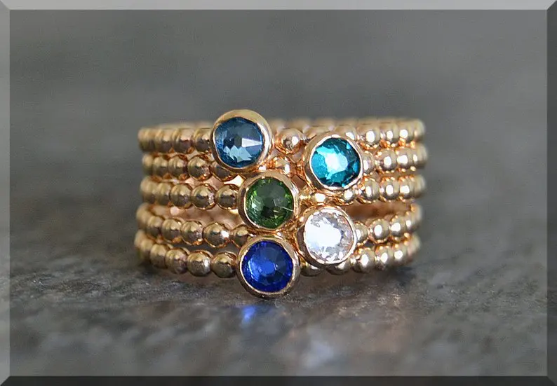 Набор из 5 14 k золотых камней несколько колец Swarovski кольцо с камнем для матери стек