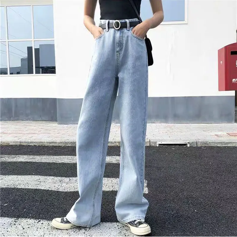 Summer new blue jeans 2019 Hong Kong wide leg pants women's retro high waist drop women loose drag straight trousers | Женская