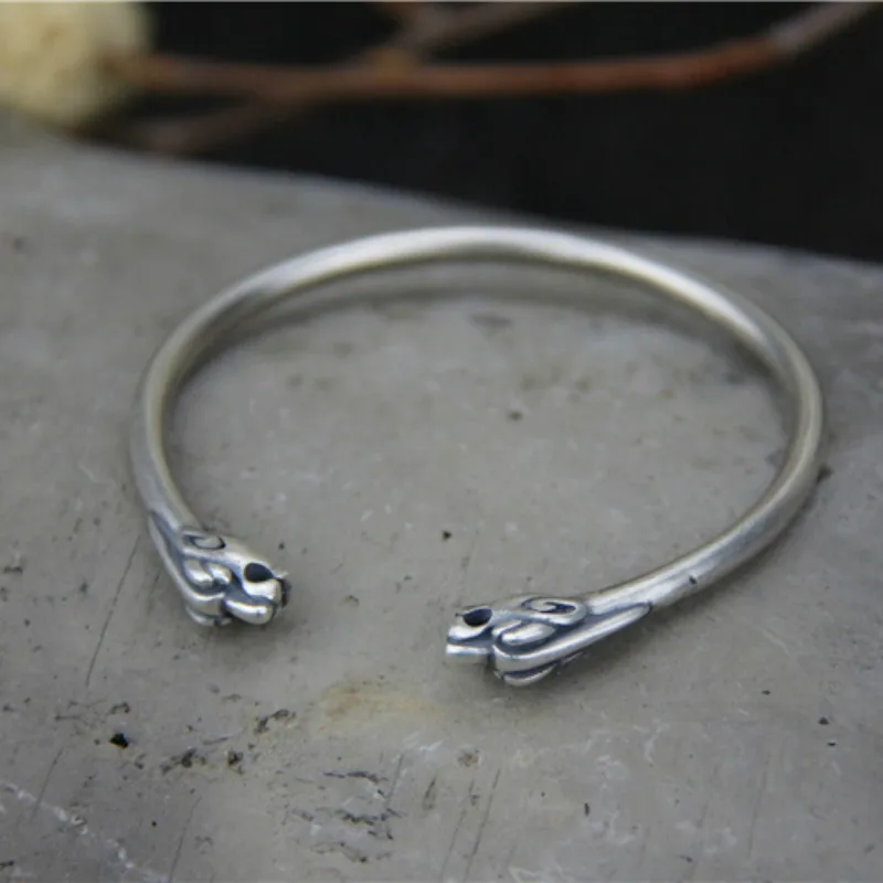 

Bangle & Bracelet 925 Sterling Silver Dragon Head Open Bangle Viking Bracelet Norse Jewelry Gifts for Him