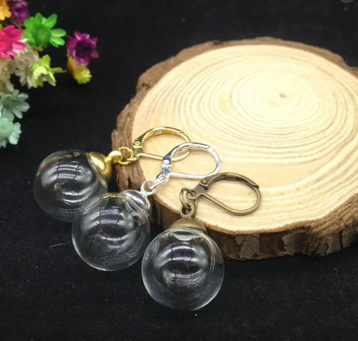 1pair 16*4mm Handmade round glass globe &amp ear hook vial with green moss diy earring wire wishing bottle jewelry | Украшения и