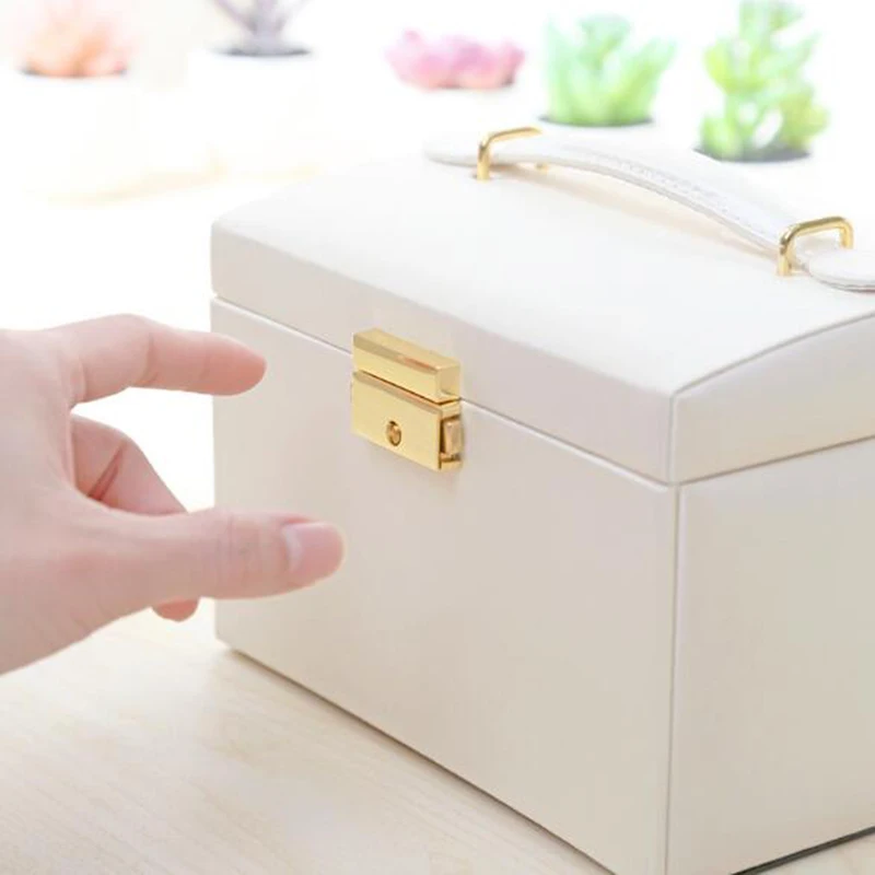 LuxJuly Jewelry Storage Box with Drawer Portable Cosmetic Case Multi-Layer Solid Color PU Leather Package | Украшения и
