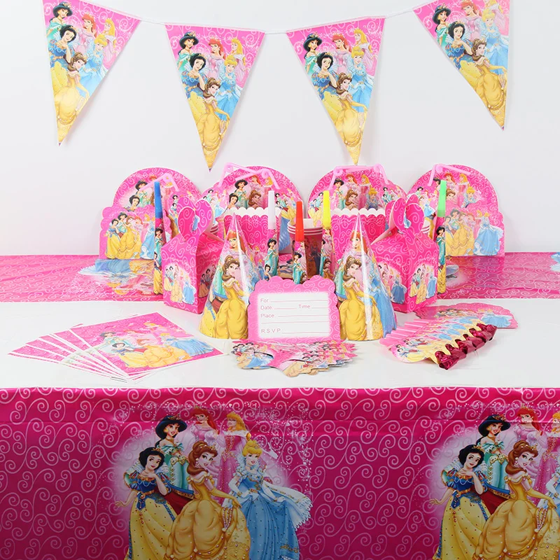 

103 шт./лот 10 для маленькой девочки на день рождения, вечерние платья принцессы чашка тарелка соломы флаг вечерние комплекты бумага Baby Shower пос...