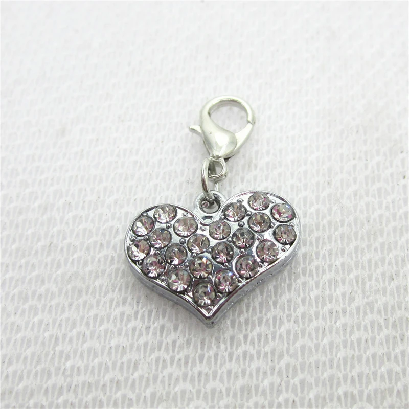 

New 10pcs Rhinestone Crystal Heart Charms Lobster Clasp Charms Diy Jewelry Accessory For Bracelets Floating Hanging Charms