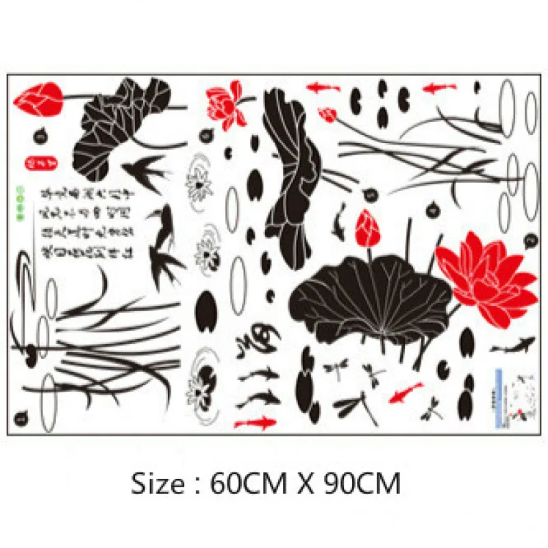 Китайский стиль красный цветок сливы цветы лотоса пейзаж настенные наклейки для