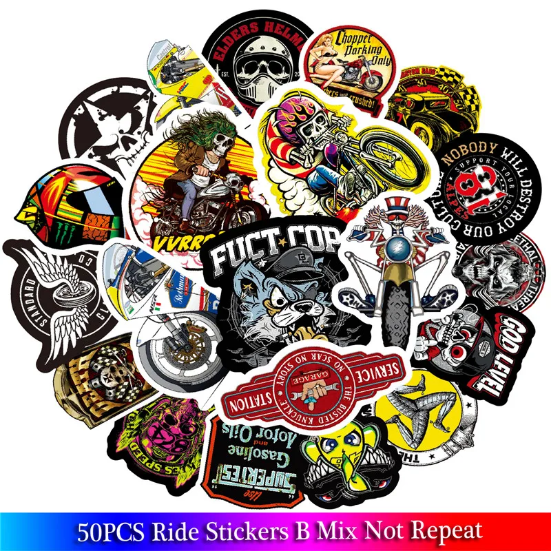 50 шт. новая мотоциклетная наклейка на шлем пакет Ride Club наклейка s много для ноутбука велосипедный телефон Guitarl крутая наклейка s Упаковка