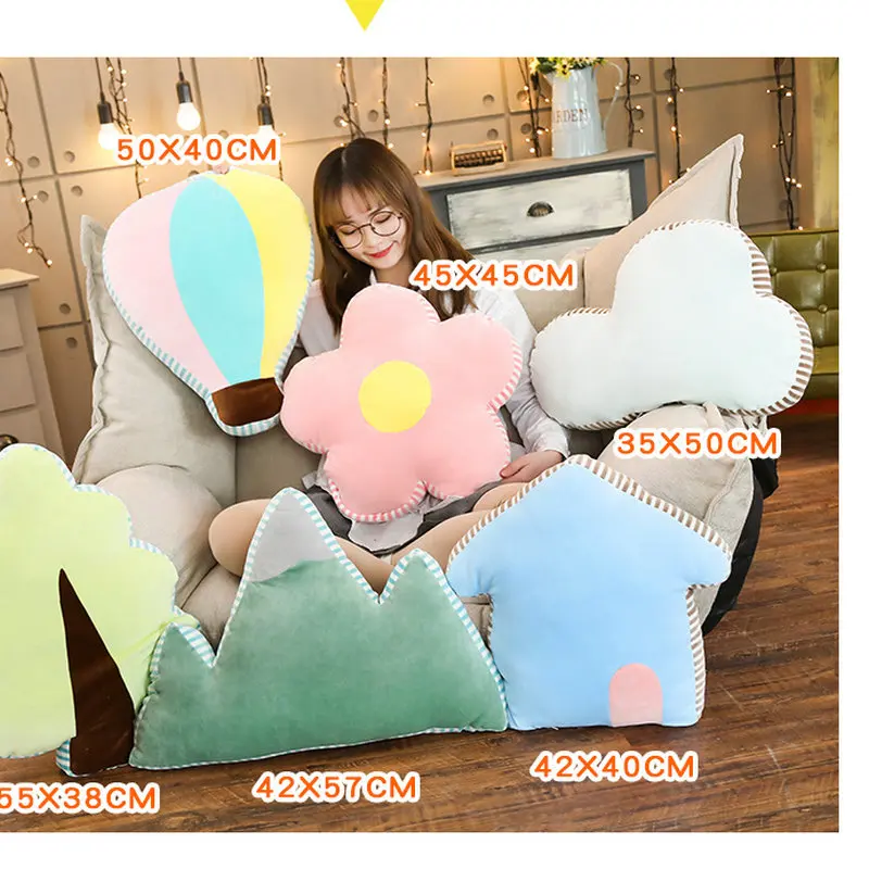 

Super Soft Tree Flower House Cloud Pillow Ins Creative Abstract cartoon Balloon Mountain Waist Cushion Sofa Decor Throw Pilliow