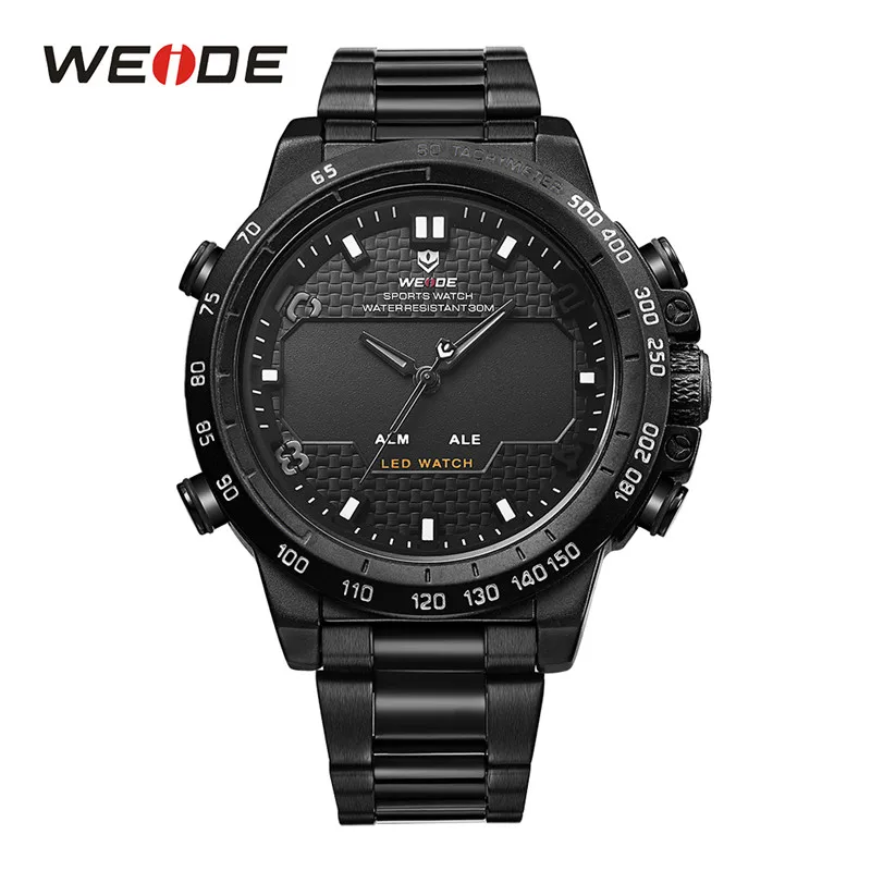 WH6102B-1C WEIDE Часы мужские LED Аналоговый двойной Дисплей сигнализации назад легкие спортивные Военное Дело часы большой циферблат Нержавеющая сталь ремешок кварцевые часы - Цвет: WH6102B-1C
