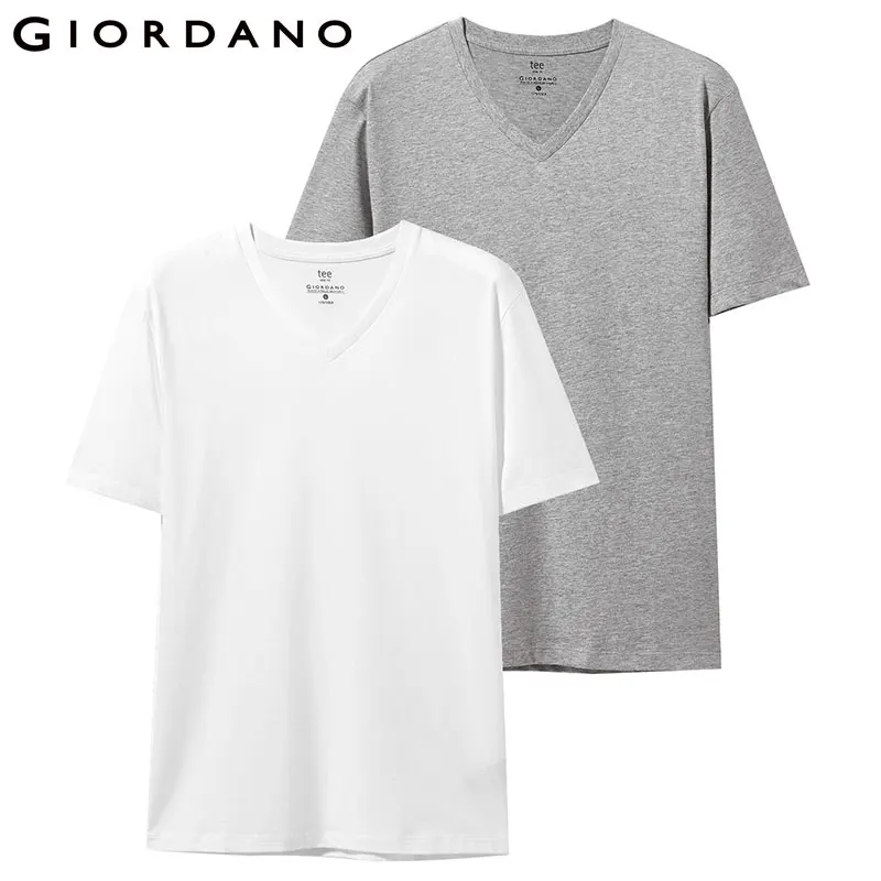 61White and grey Giordano футболка мужская две пары комбинированных футболок с коротким рукавом и круглым воротом, две футболки идут в паре и имеют широкий выбор цвет и размеров - Цвет: 61White and grey