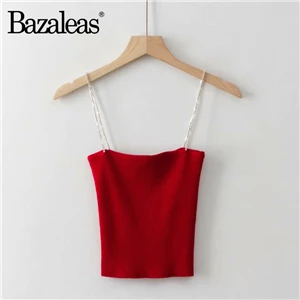 DS11 red Bazaleas центр Ruched бандажный женский укороченный модный топ на бретелях пикантные женские Топы вязаный Тонкий Повседневный укороченный топ рубашка Прямая поставка - Цвет: DS11 red