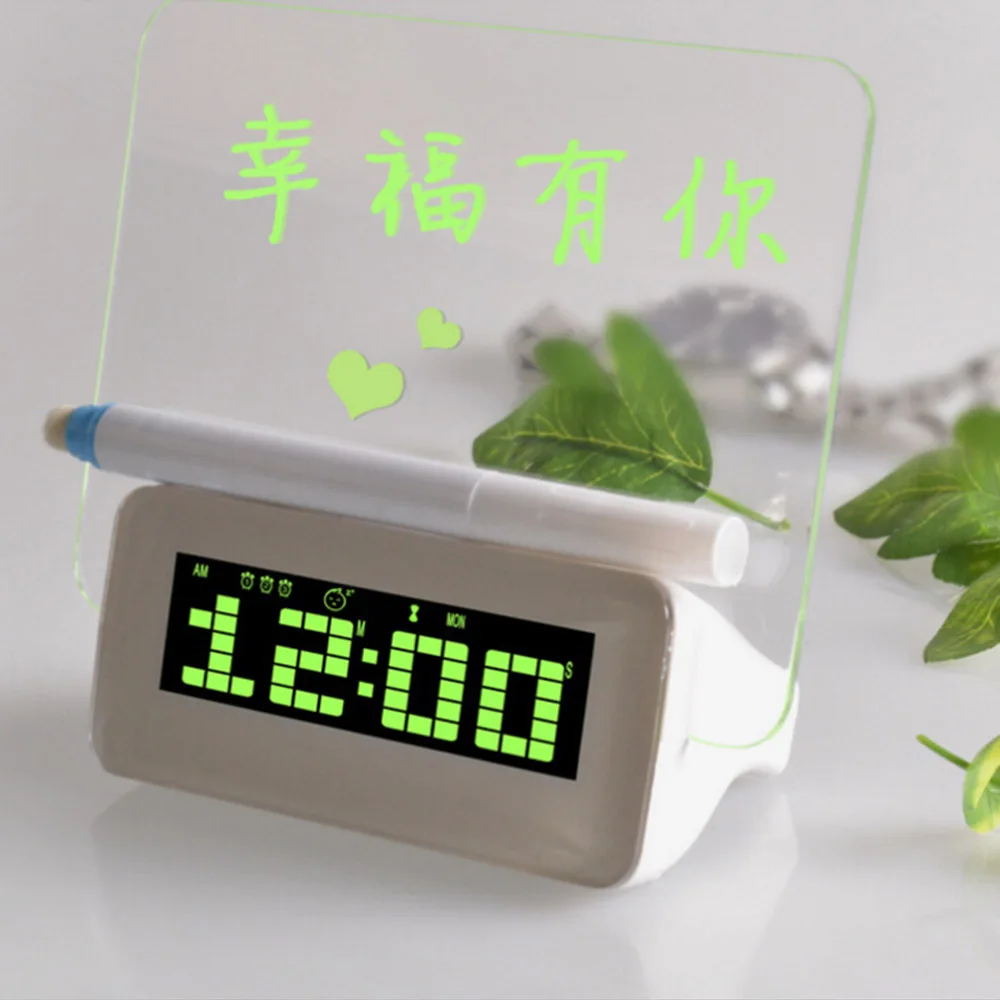 Светодиодный цифровой будильник флуоресцентный с доской сообщений USB 4 портовый