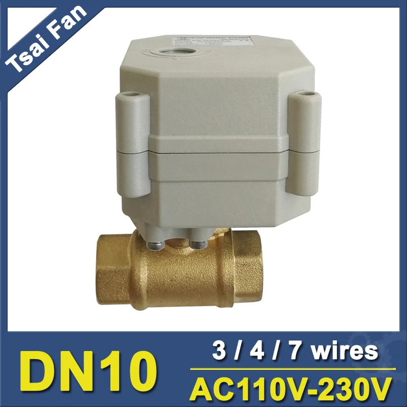 

TF10-B2-C Brass 3/8'' DN10 2-Way Electric Motorized Valve AC110V-230V 3/4/7 Wires Metal Gear On/Off 5 Sec For Water Application