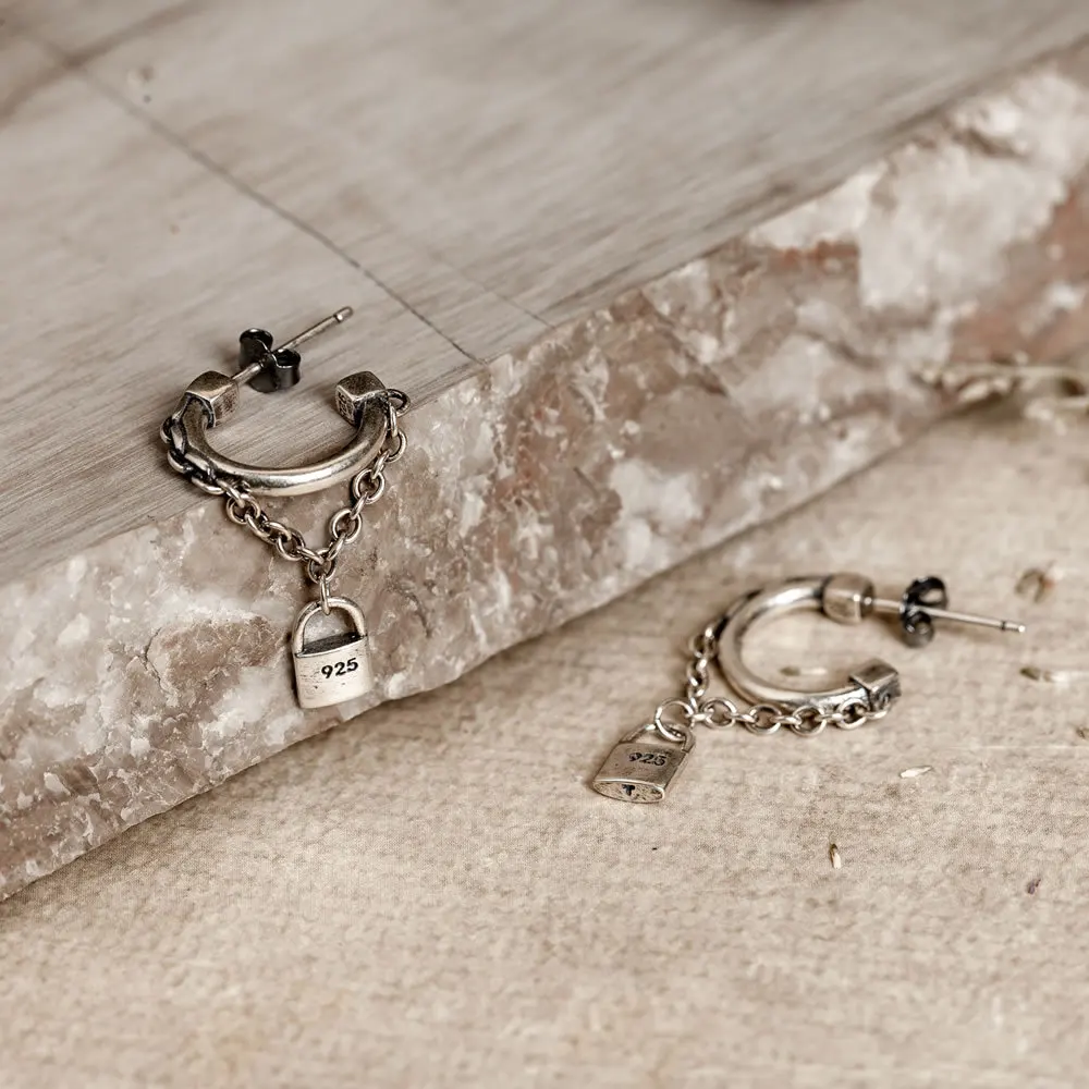 1 Piece Retro 925 silver look pendant chain hoop earrings for woman and man Punk vintage tassel circle earring jewelry | Украшения и