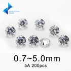 200 шт., 0,7  5 мм, образец 5 А, белый круглая машинная резка кубический циркон, созданный в лаборатории