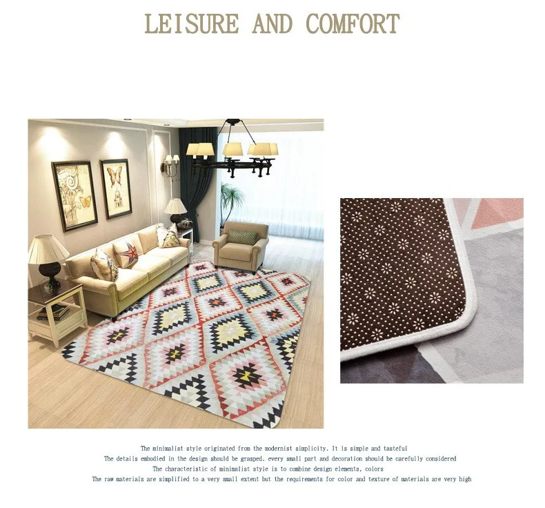 Simple Style Area Rug Mat Geometrical Rhombus Crystal Velvet Carpet for Living Room Rectangle Table Anti Slip Floor | Дом и сад