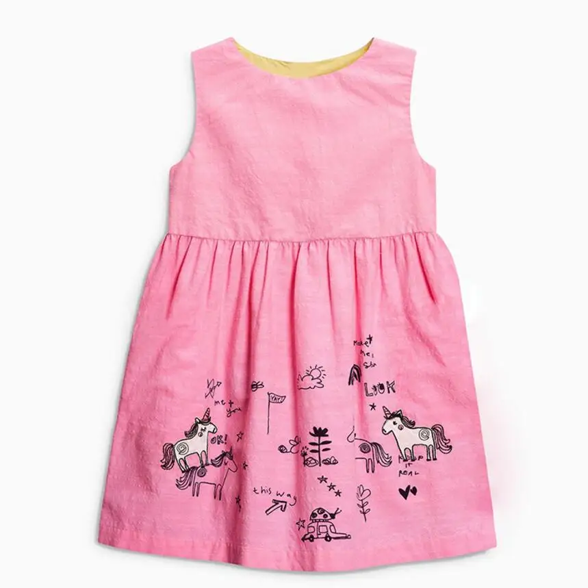 S0422 unicorn Little maven/Новинка года; летнее Брендовое платье для маленьких девочек; Детские хлопковые платья в полоску с цветочным рисунком и животными; платья без рукавов с набивным рисунком - Цвет: S0422 unicorn