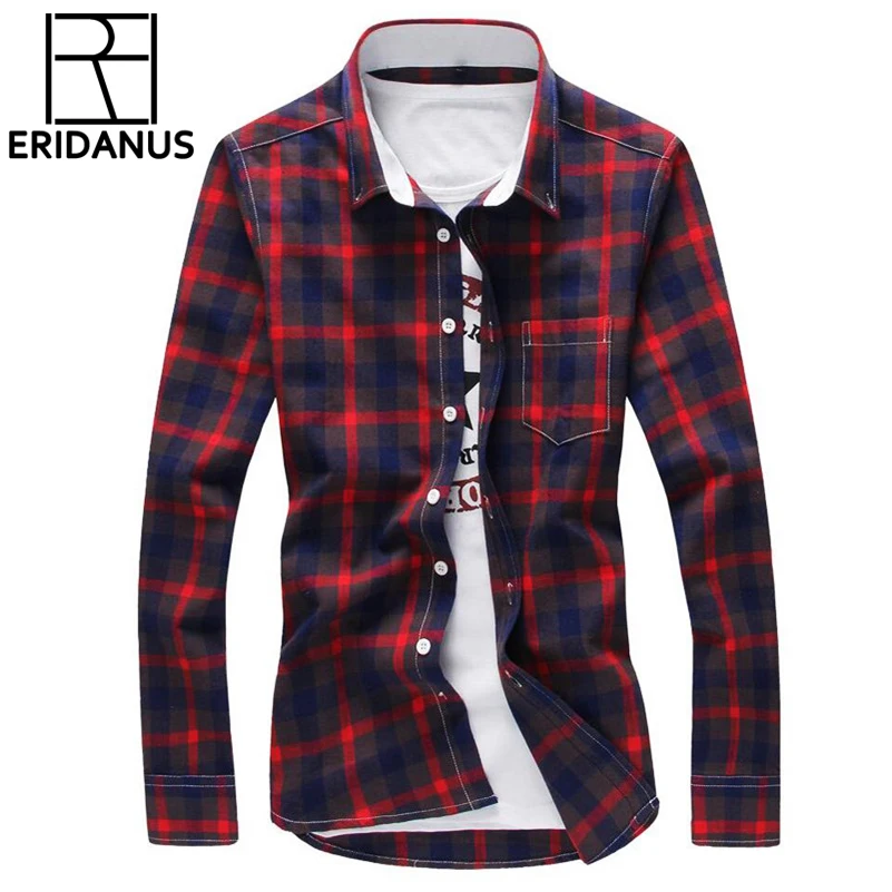 2017 новая мужская клетчатая рубашка Весенняя с отложным воротником повседневные
