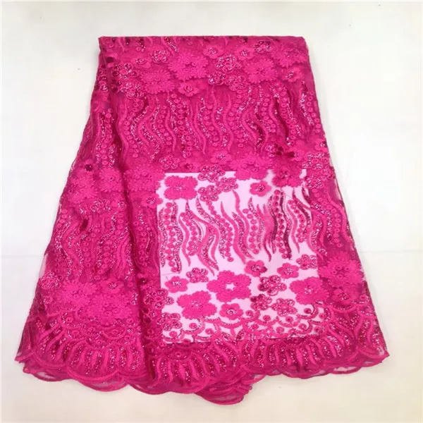 Африканский французский Кружево Ткань с блестками Высокое качество тюль 5 ярдов