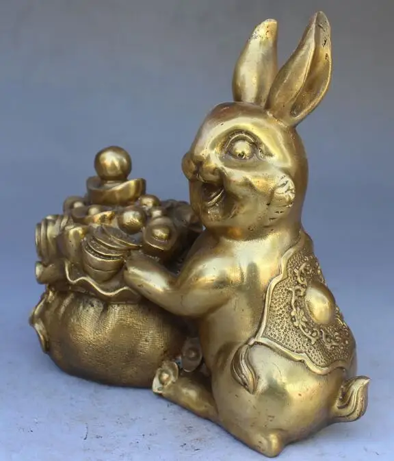 Бесплатная доставка 19 СМ Китайский Фэн-шуй Бронзовый Богатство Yuanbao Заяц Кролик