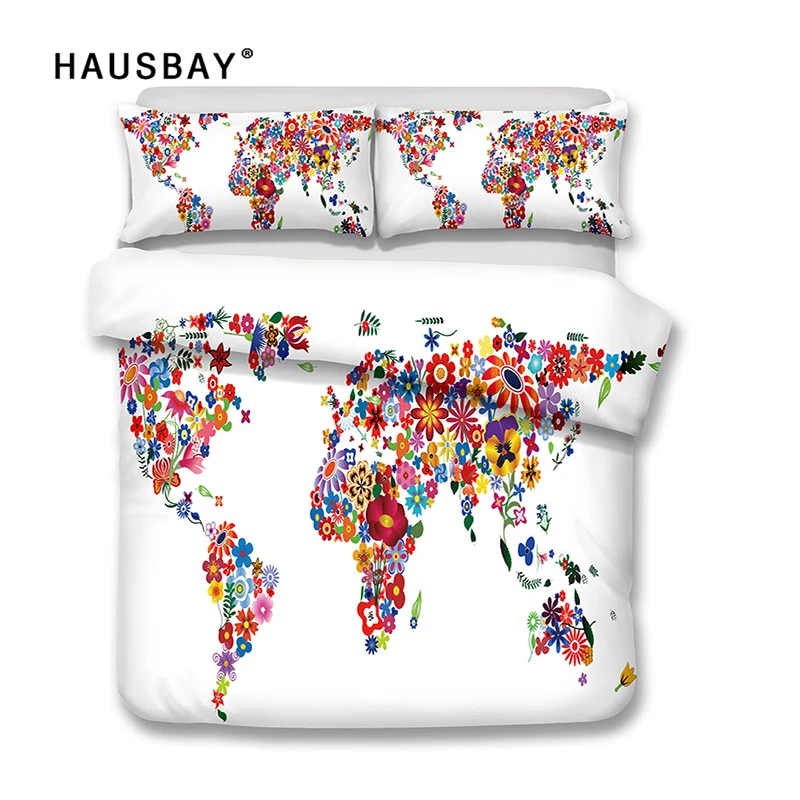 Комплект постельного белья BS006 с изображением карты мира из 3 предметов