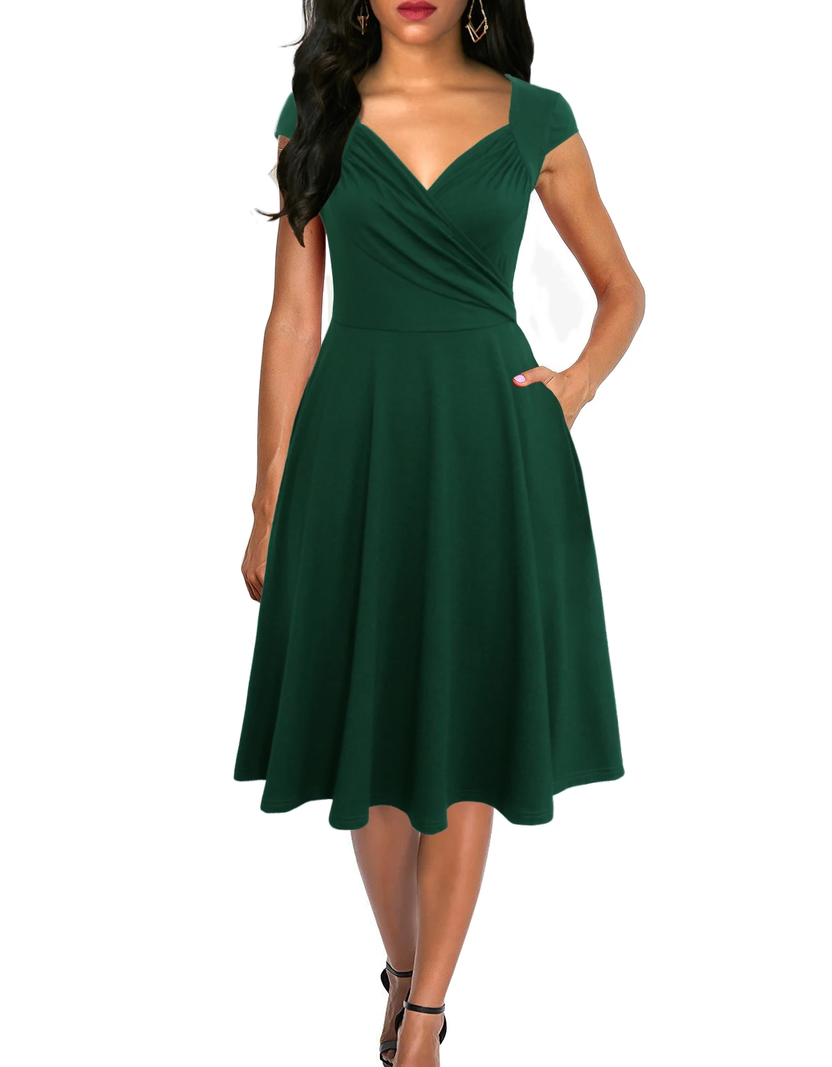 Berydress, женское платье с коротким рукавом и рюшами, в горошек, а-силуэт, пышное, свободное, приталенное, Vestidos, для свадьбы, вечеринки, летнее, расклешенное платье с карманом