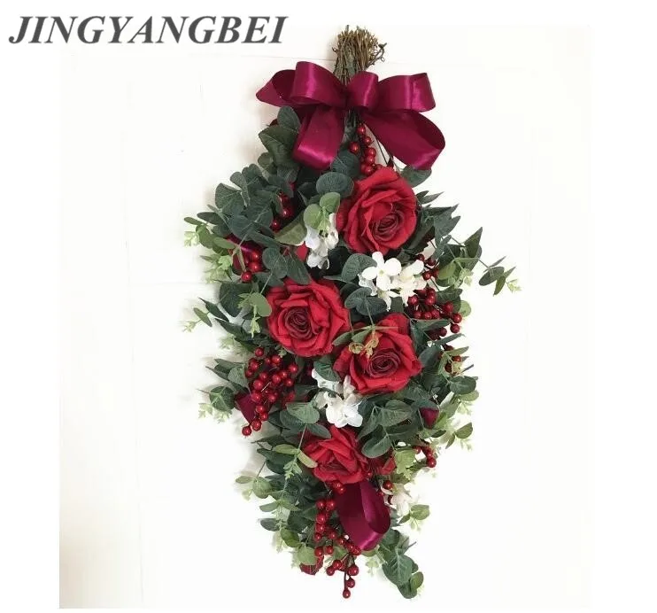 

Artificial Red Rose Silk Flowers with Berry Eucalyptu Lintel Wreaths Vine Party Supplies Home Wedding Christmas Decoration