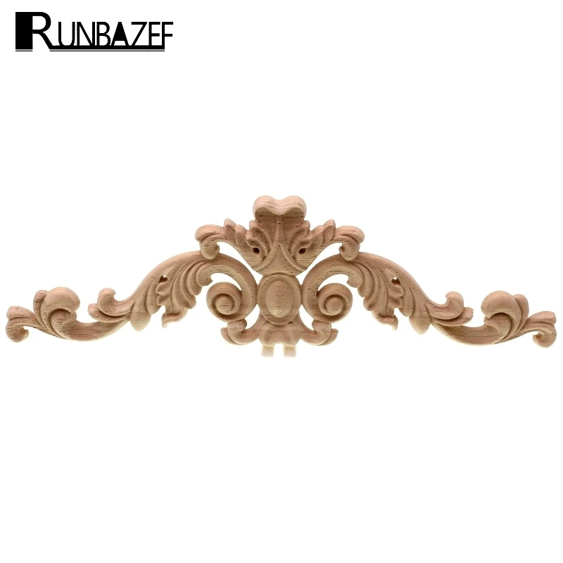 

RUNBAZEF Solid Wood Piece Home Decoration Long Applique Wardrobe TV Cabinet Door Woodcarving Flower Fittings Ornaments Figurine
