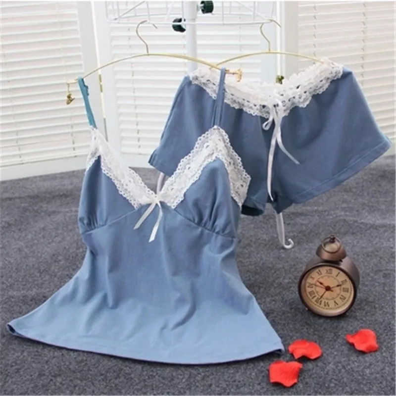 Женская пижама из 100% хлопка с v образным вырезом на бретельках|summer pajama set|pajama setscotton